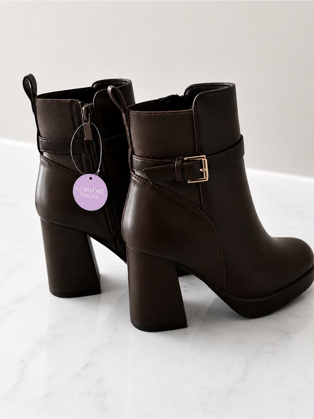 Miss Lola Dark Brown Block Heel Ankle Boots